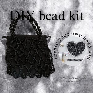 DIY Beaded Lady Bag KIT + tutorial, Beading crafts kit, black Bag, Beadwork pattern, Beaded Shoulder Bag, beading kit, Craft Gift for her