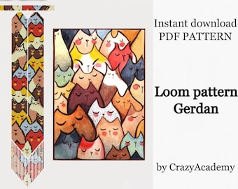 PDF colorful cats beaded Gerdan pattern, loom Bead Necklace Pattern, Craft Loomwork tutorial, Beadwork kitty lover pattern, do it yourself