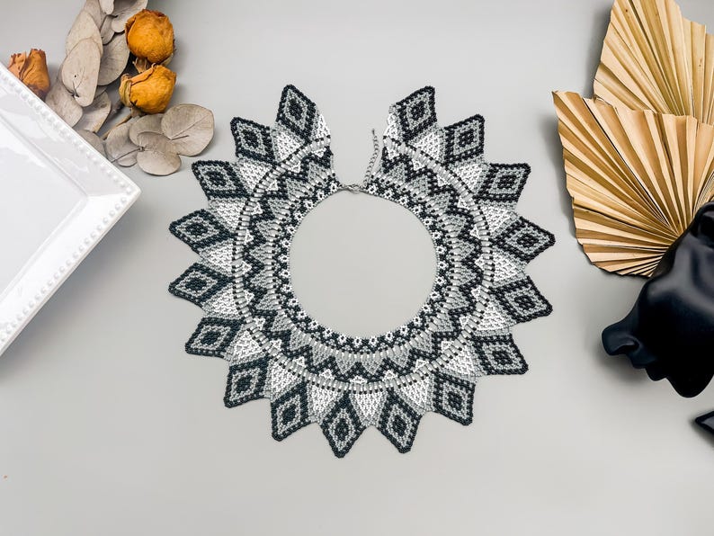PDF tutorial to Create Beaded Collar Seed Bead Lace Necklace pattern for Elegant Handcrafted Jewelry Crafting Project to make Beaded collar image 3