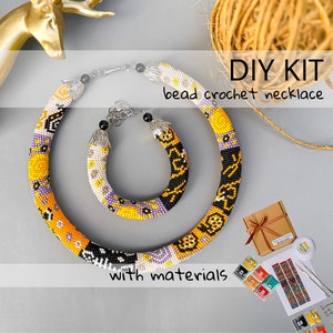 African Patchwork DIY KIT to Make Bead Crochet necklace - bead crochet necklace making kit - Adult craft supply kit - bead crochet pattern