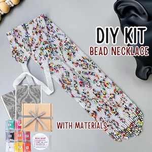 DIY Summer rainbow white Beaded Loom Necklace Kit, Bead colorful candy colors Weaving Kit, Loom Jewelry Making Kit for Adult Beading pattern