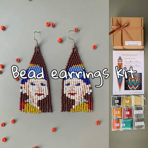 DIY Kit Girl with a Pearl earring painting Bead Fringe earring pattern - Vermeer painting Earrings Pattern - Brick stitch earrings making