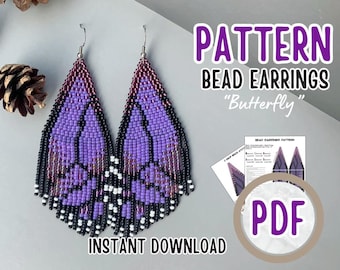 PDF Butterfly wing Fringe Beading Earrings Pattern - Orange butterfly Earrings Pattern - Bead weaving PDF digital pattern - Brick stitch