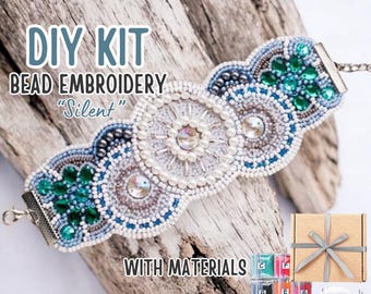 DIY Blue White Beaded Bracelet Kit, Seed Bead Weaving Bracelet craft, Jewelry Making Kit, Stackable Bracelet Craft Kit for Beginners