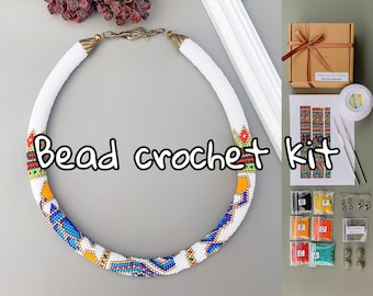 DIY Kit Egypt geometric pattern Necklace - bead Crochet rope - craft supply kit - make bead crochet kit - diy jewelry making