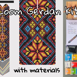 KIT to Make Colorful flowers Bead loom Gerdan pattern, necklace loom pattern, geometric Gerdan making Craft, diy Beadweaving Crafter Gift