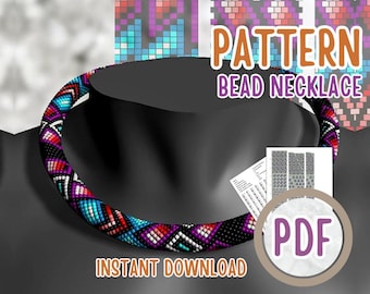 PDF-Anleitung für eine schwarze Rauten-Halskette, Häkelmuster für Perlenseile, Bastelset, Perlenseile selbst häkeln, DIY-Anleitung zum Perlenhäkeln