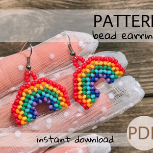 PDF Tiny Beginner Rainbow Earrings pattern, Easy Bead Hippie Earrrings, Beading Crafter earring pattern for adult kids, easy digital pattern