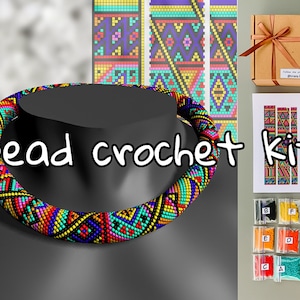 African patchwork Necklace - KIT to Make bead Crochet rope - craft supply kit - make your own bead crochet kit - diy jewelry making ideas