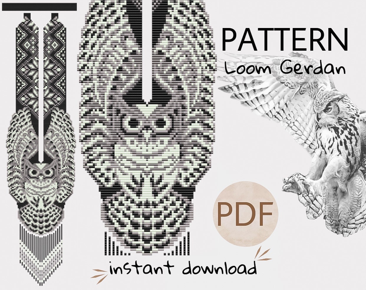PDF winter ethnic owl Geometric Gerdan pattern, wild bird Seed Bead woven Necklace Pattern, Loom Jew