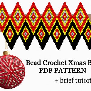 PDF red black Beading Christmas ball pattern, Bead Crocheted, Beaded bauble pattern, Crochet seed bead tutorial, Craft Beadwork Xmas ball
