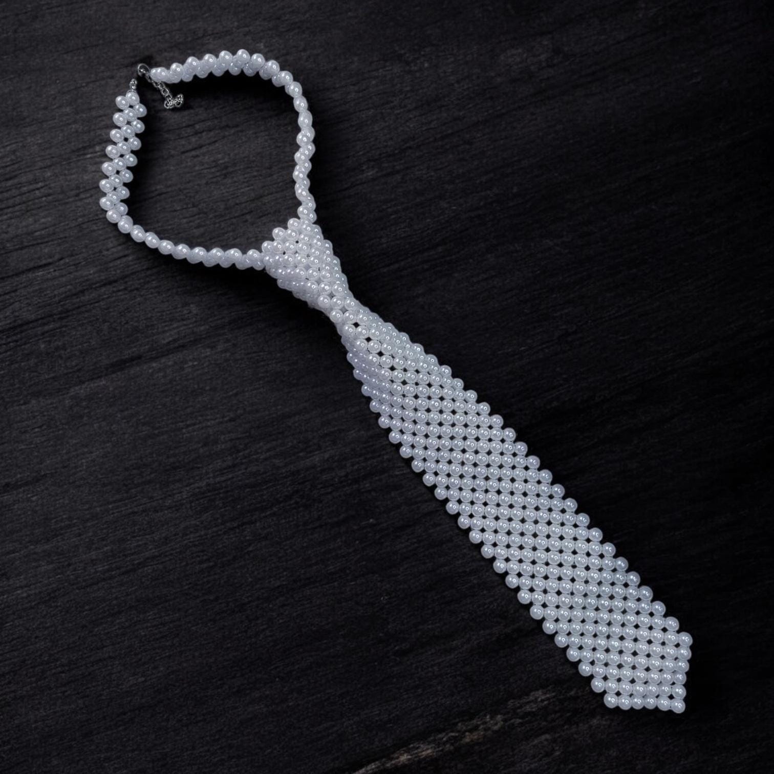 Cravate Pré-Nouée Perles Élégante - Cravate Paresseuse Noire Ou Blanche Pour Hommes Et Femmes