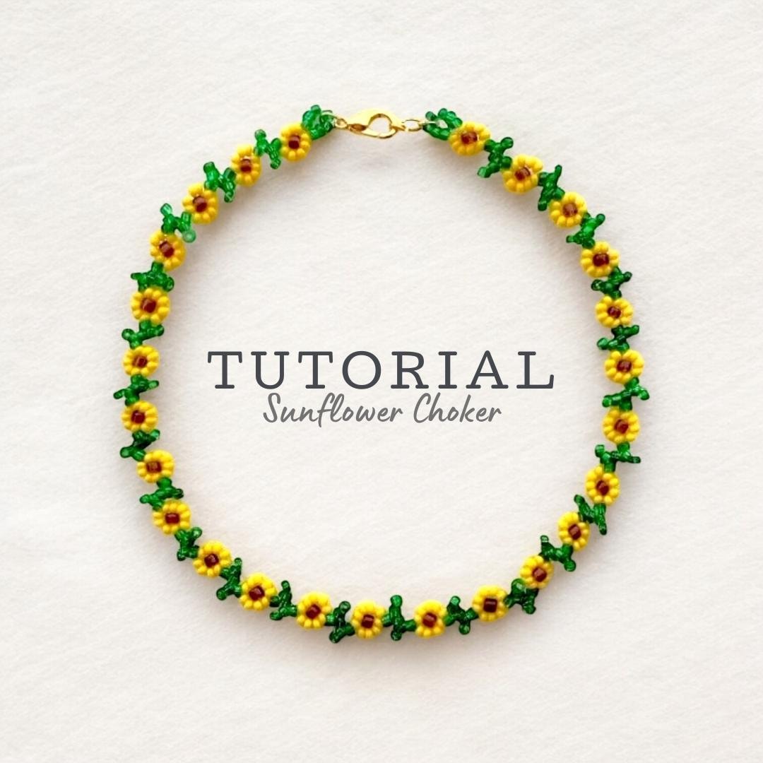 PDF Bead Sunflower Necklace Tutorial, Beadwork Yellow Flower