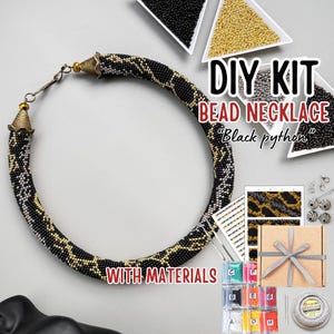 Puede incluir: Kit de collar de cuentas de bricolaje con materiales. El kit incluye cuentas, hilo e instrucciones para crear un collar inspirado en la pitón negra y dorada.