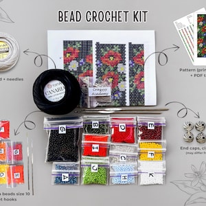 KIT to Make Bead Crochet Black Rope Necklace Bracelet Red Flowers ...