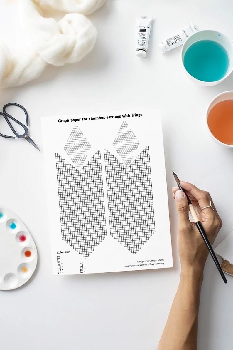 Rhombus Graph Paper Creative Graph Rhombus Brick Stitch, Seed Bead Graph Fringe Earring ...