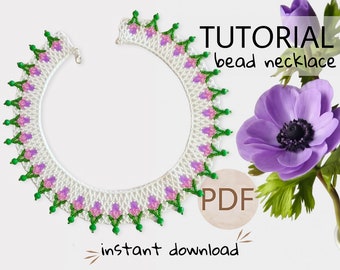 PDF Tutorial beading necklace Purple flower, Beading patterns, DIY Weave collar tutorial, Patterns for ethnic necklace, Beadweaving pattern