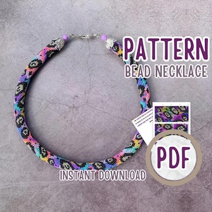 Padrão de colar com estampa de leopardo arco-íris em PDF - Padrão de cordão de crochê com miçangas - Padrão de colar colorido com miçangas - Download instantâneo - Tutorial de crochê com miçangas