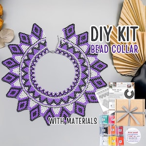 DIY Kit Beaded Purple Collar Necklace, Netted Bead Necklace craft tutorial, Beadweaving kit, Jewelry Making Beading, Beaded Collar craft kit