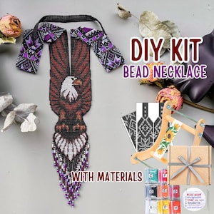 DIY-kit med lila brun örn och Gerdan, halsband med fröpärlor i vävstol med vilda djur, smyckestillverkningskit med majestätisk fågelpärlor, folklig hantverk