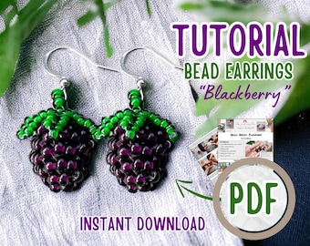 PDF DIY Cute burgundy Blackberry Earrings Pattern beadwork tiny Bead Fruit tutorial Summer earrings making instruction craft Berry Pattern