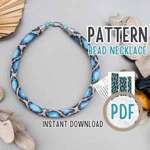 PDF Mönster för virkad halsband med isblå ormpärlor, handledning för smyckestillverkning med fröpärlor och rep, reptildesignpyssel för vuxna