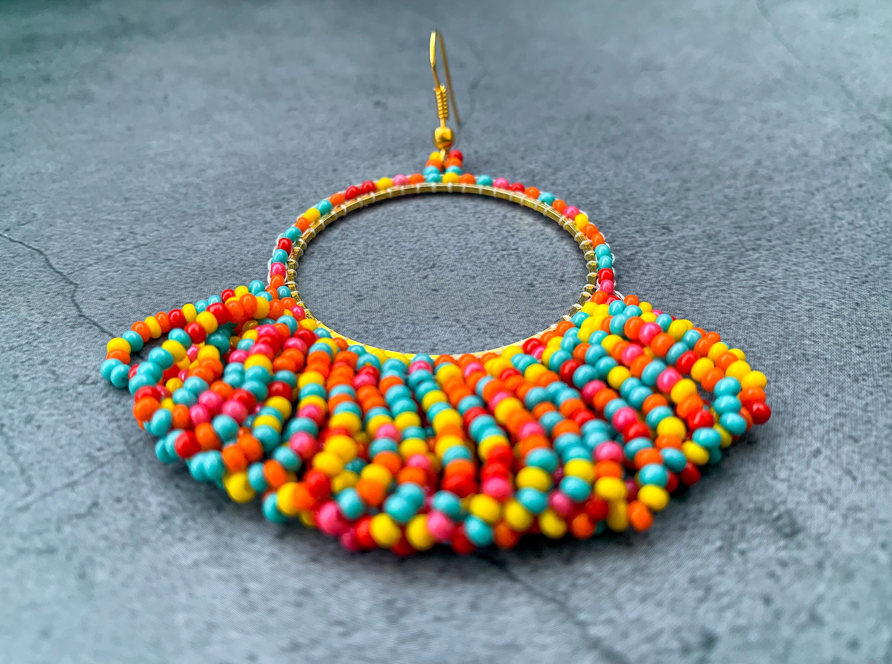 DIY Colorful Beaded Fringe Hoop Earrings Kit Rainbow Earring Etsy