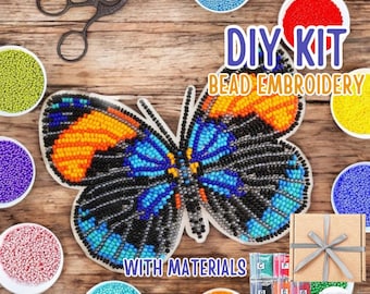 Kit de bordado de cuentas de mariposa, kit de abalorios para manualidades, decoración del hogar, kit de cuentas de mariposa, kit de abalorios de insectos naranja y azul, costura
