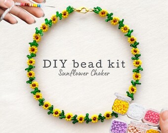 DIYビーズひまわりチョーカーキット、ビーズ細工の黄色い花の