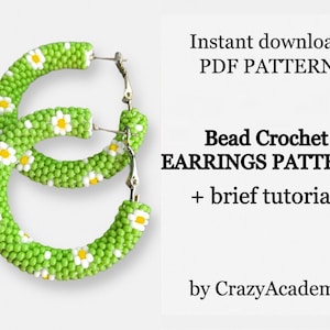 PDF Daisy Crochet Beading Earrings pattern - Boho flower Earrings Pattern - Earring making Craft - Slip Crochet Hoop Earrings tutorial