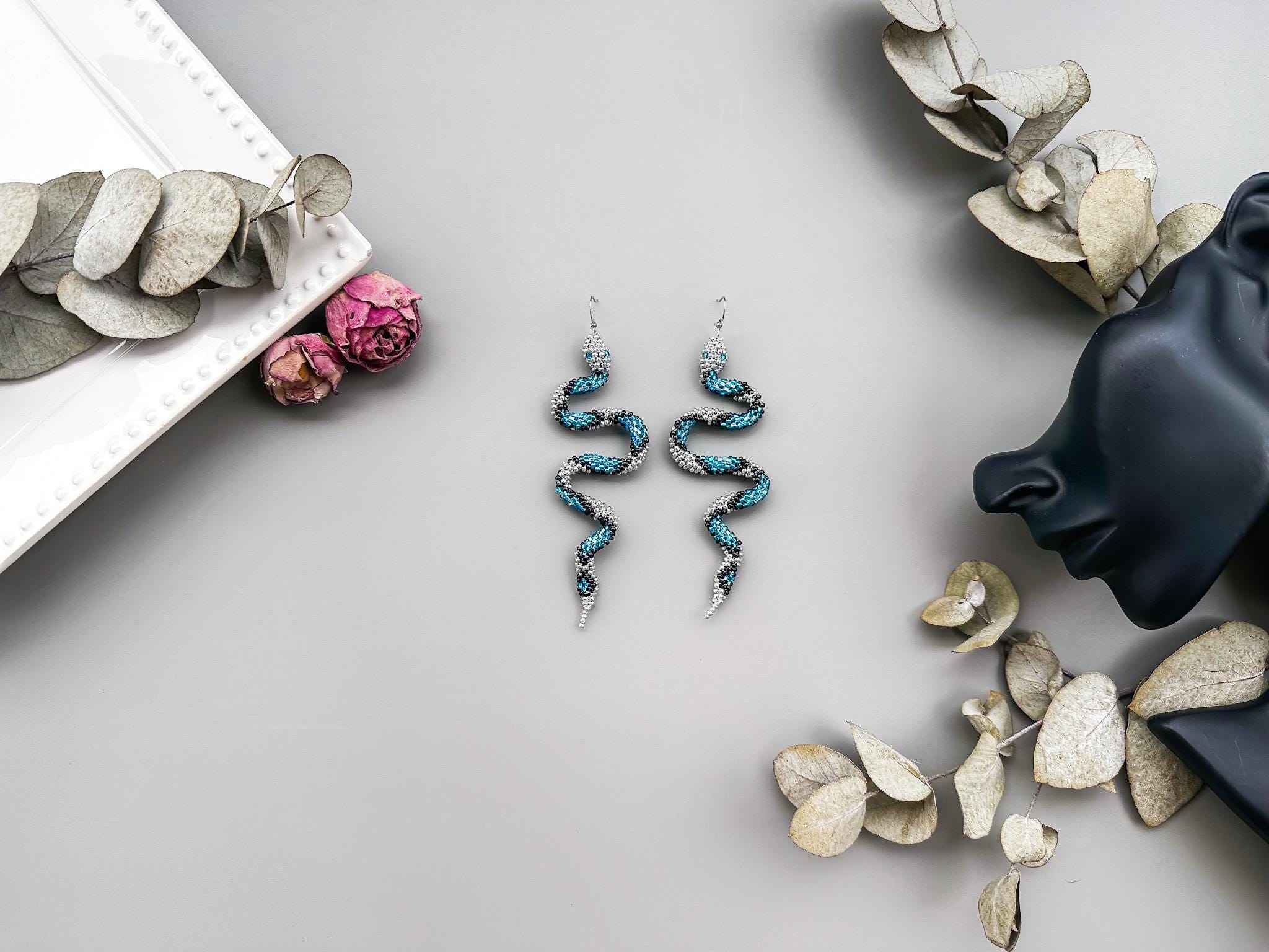 DIY Azure Silver Snake Bead Earrings Kit, Blue Reptile Skin Earrings ...