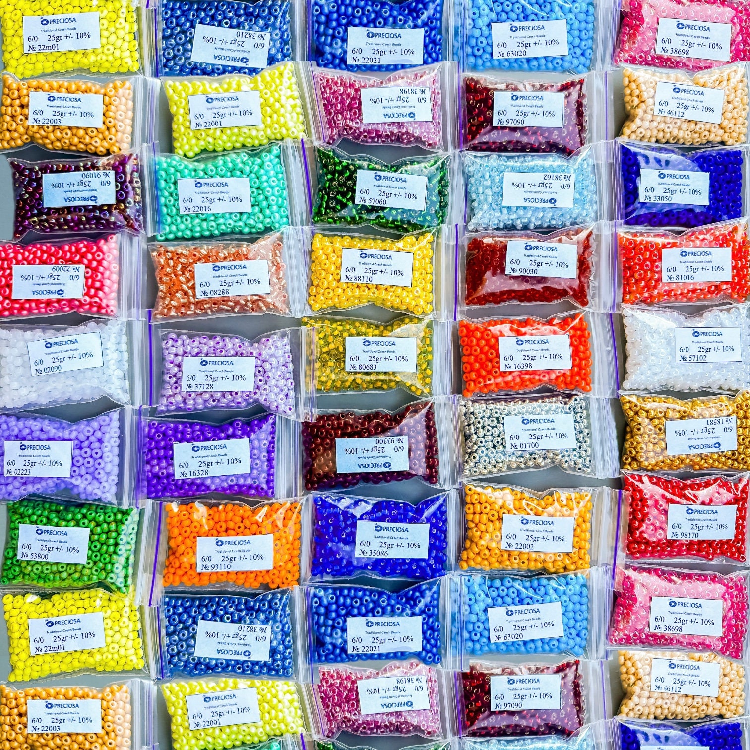 Perline Di Vetro Ceche Preciosa – Set 6x20g, Misure 8/0 E 10/0, 3 Colori (Bianco, Argento, Oro Azteco)