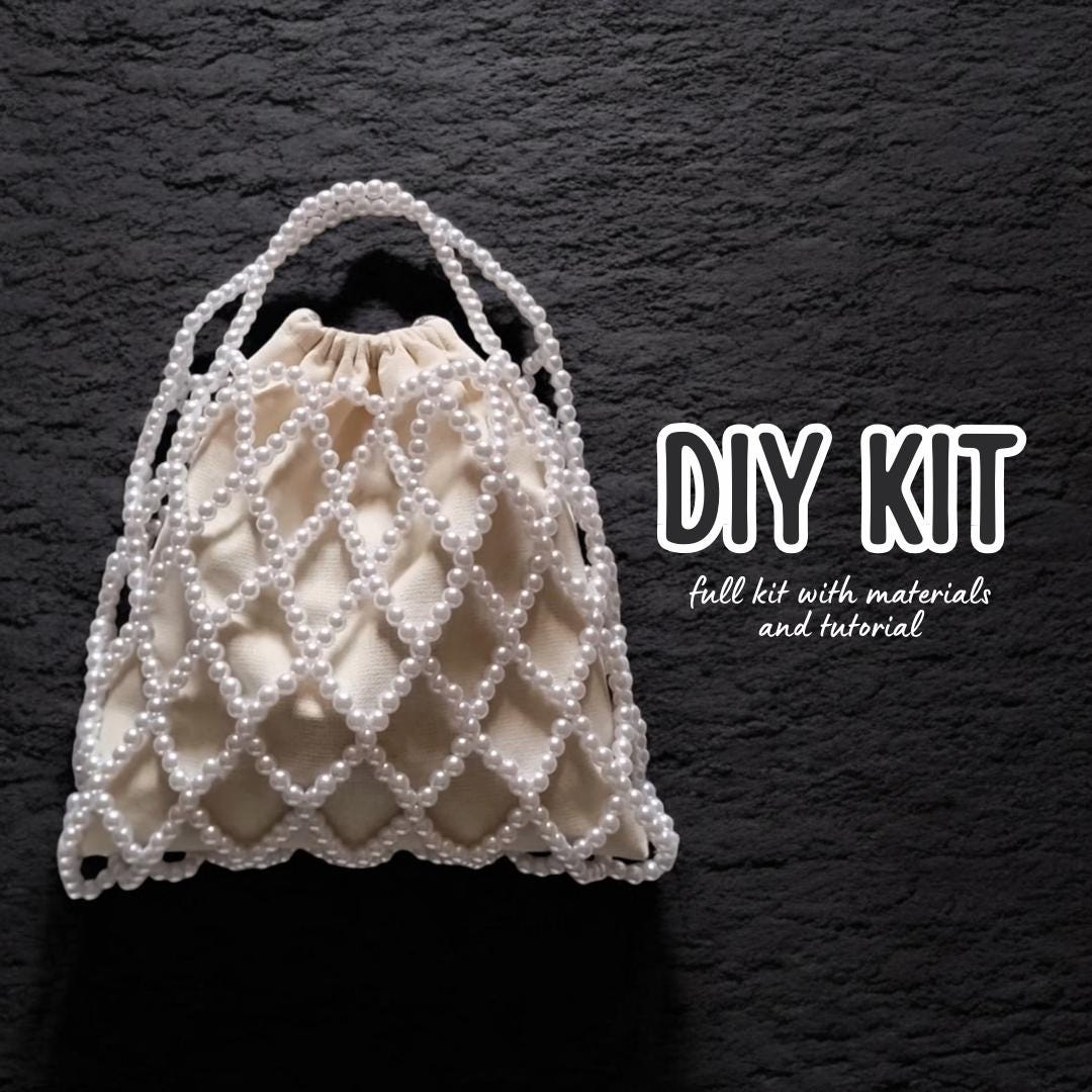 DIY KIT: Beaded Shoulder Bag, Beading Kit, Luxury White Bead