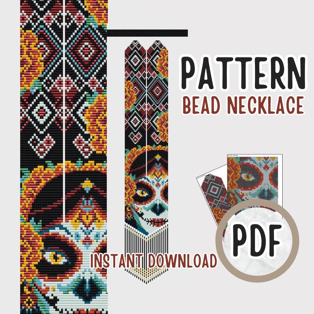 PDF Pattern Día De Muertos Skull Lady Beaded Gerdan, Loom Bead Necklace ...