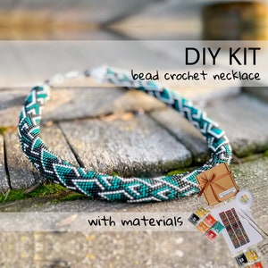 DIY Dragon skin black turquoise pattern Necklace, KIT to Make bead Crochet rope, craft supply kit, make bead crochet kit, diy jewelry making