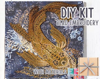 DIY-Stickset mit Goldfischperlen auf Leinwand, DIY-Perlenstickset als Geschenk für sie, Bastelset, Koi-Fisch-Stickset