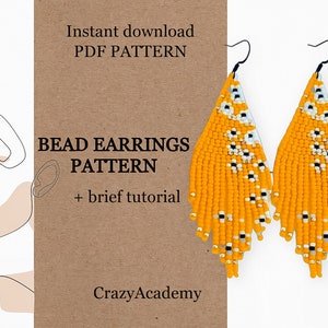 PDF Orange Abstract Bead Fringe Earrings, Beadwork Orange Earrings Pattern, Jewelry making, Bead Brick stitch tutorial, easy bead tutorial