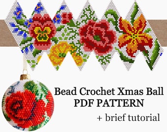 Patrón de adorno navideño con cuentas de flores blancas en PDF, tutorial de crochet con cuentas digitales, adornos navideños con cuentas para el árbol de Navidad