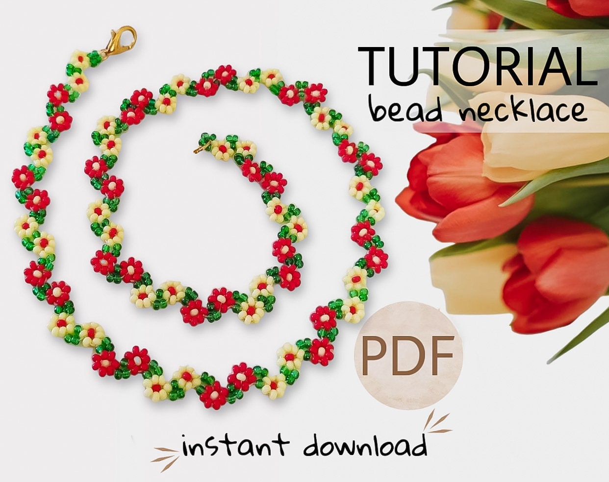 PDF Bead sunflower necklace pattern, Beadwork yellow flower Jewelry tutorial, Beadweaving Seed bead choker, Handmade Crafter Gift tutorial