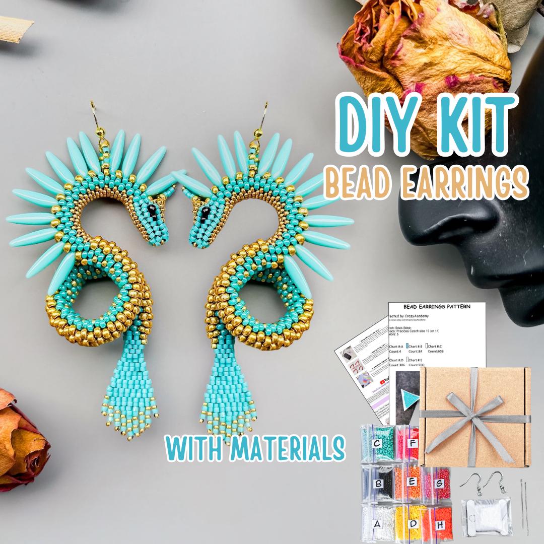 24 Beautiful Bead Crafts for Kids 13 DIY Bead Turquoise Dragon Earrings Kit, Blue Gold Snake Dragon…