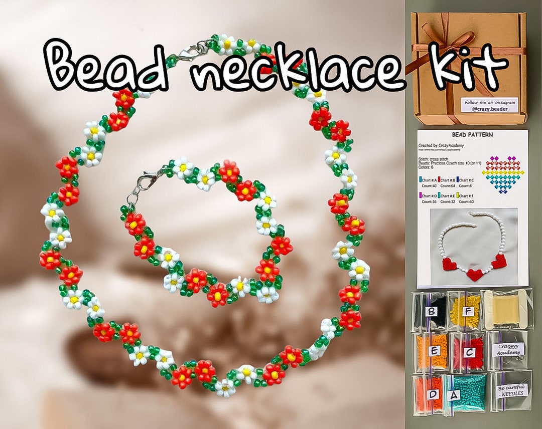 DIY Beading Flower Necklace Kit, Beadwork Tutorial, Jewelry Kit