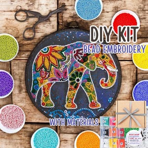 DIY Indian elephant Bead Embroidery Kit Art Canvas Indian motif Embroidery DIY Beaded animal elephant Needlepoint Craft Beading Wall Decor