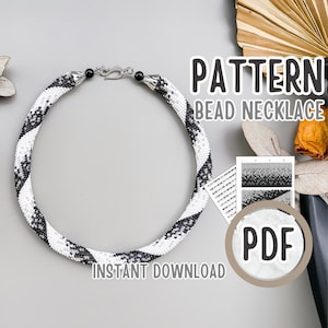 PDF Frost pattern to Make black white Bead Crochet necklace, Classic Jewelry making tutorial Adult Craft, Beadweaving Rope Jewelry pattern