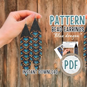 PDF Dragon Bead Fringe Earrings pattern, blue dragon skin Earrings, Jewelry making Adult Craft, Brick stitch tutorial, gift for crafter