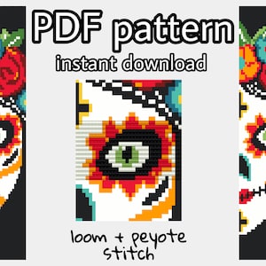 PDF Loom Beading Bracelet - Mexican flower girl Pattern - Halloween Bead Pattern - skull bead tutorial Jewelry making Adult Craft - Bookmark