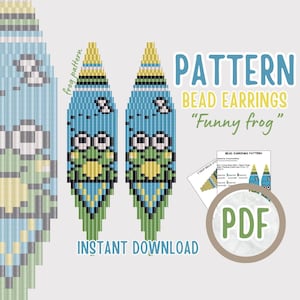 PDF DIY Beaded Frog Earrings pattern, DIY craft tutorial, Hand making earring pattern, Animal Lover Gift, Funny Green Frog earrings pattern
