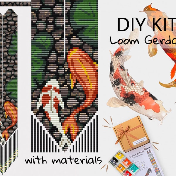 DIY Kit Koi Fish Gerdan with Fringe - boho Beaded ethnic loom Necklace - Bead Loom Kit - Jewelry making Pattern - Loomwork tutorial kit