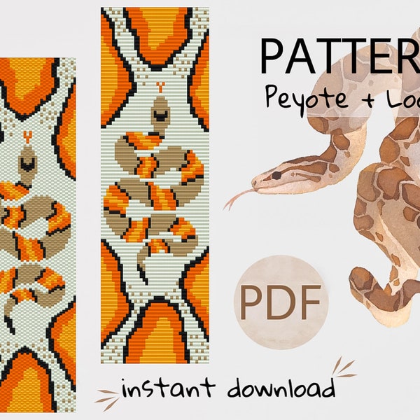 PDF orange python Loom or Peyote Beading Bracelet - DIY Animal Pattern - Cuff Bead Pattern - Snake beading tutorial - Bookmark Craft