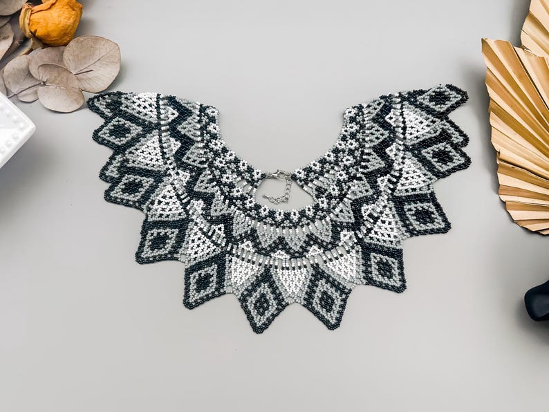 PDF tutorial to Create Beaded Collar Seed Bead Lace Necklace pattern for Elegant Handcrafted Jewelry Crafting Project to make Beaded collar image 14