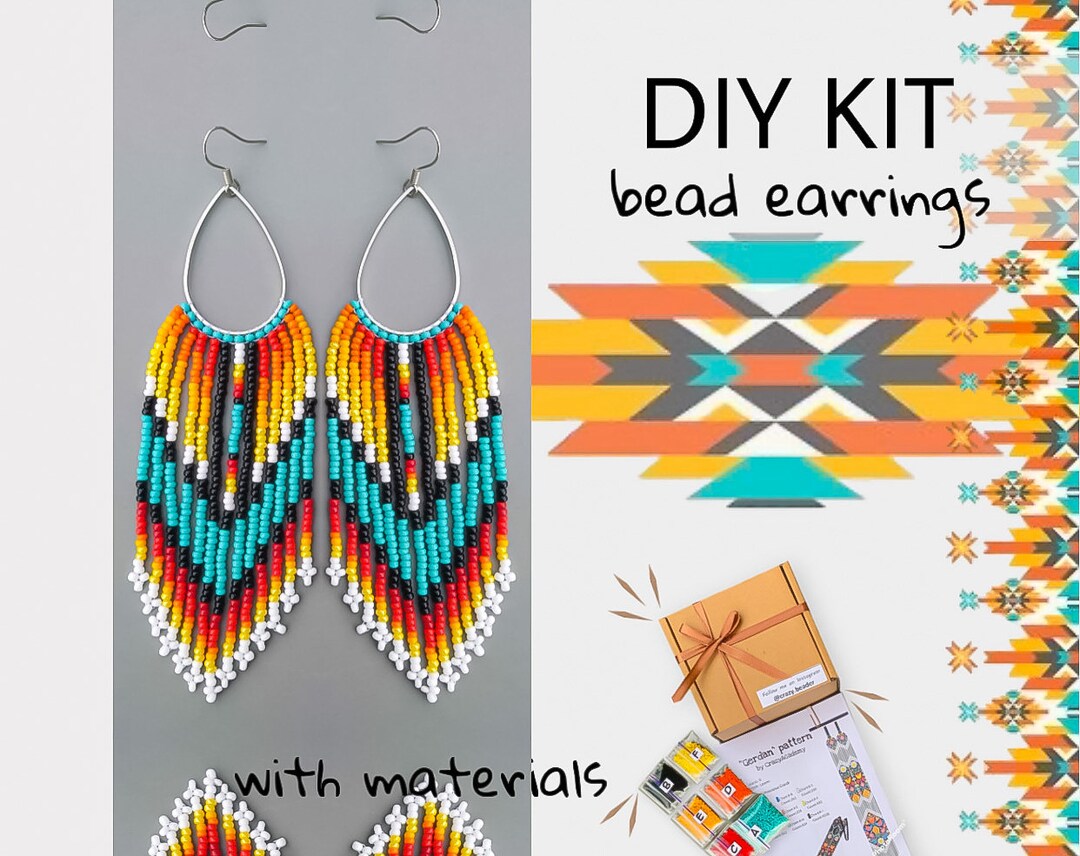 DIY Kit to Make Native American Style Bead Fringe Earrings, Colorful